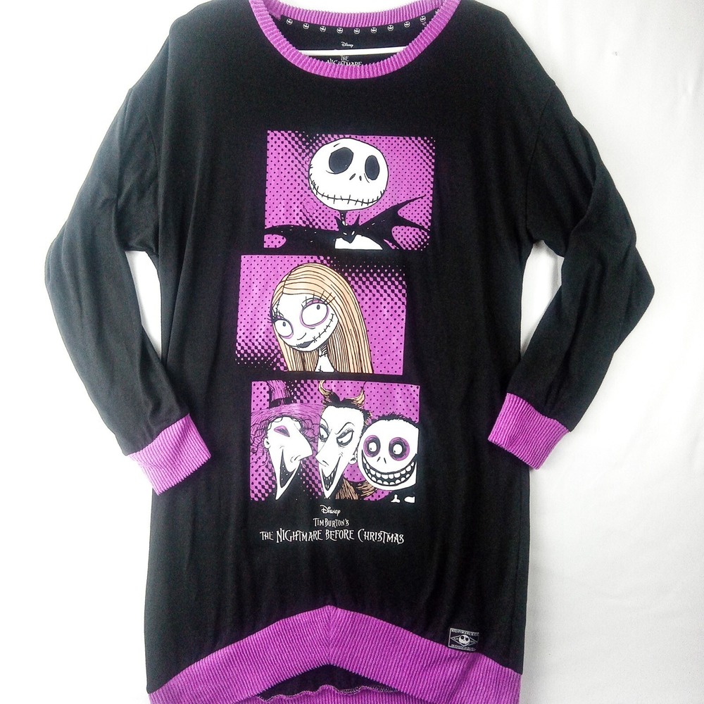 DISNEY Sleep Shirt Nightmare Before Christmas Tim Burton Women's S Long Sleeve